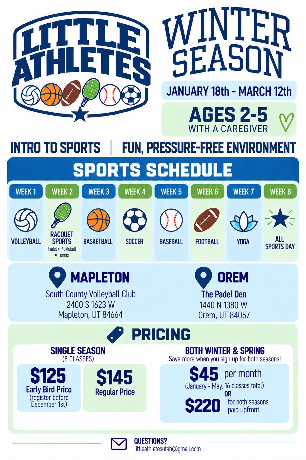 Winter season schedule